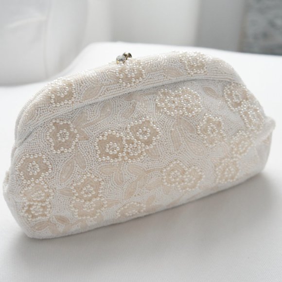 Vintage Ivory Beaded Pearl Evening Bag Clutch by Magid - Picture 3 of 16